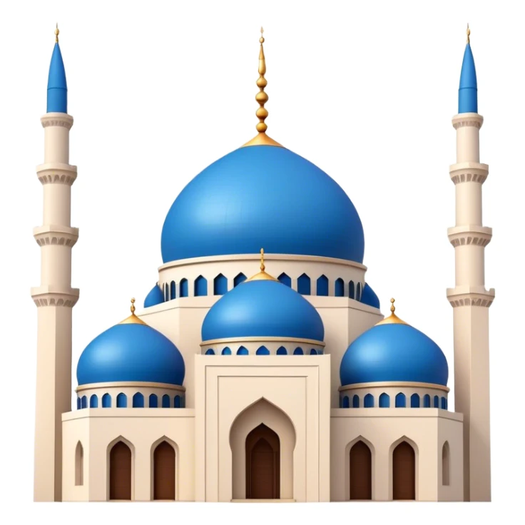 Cinematic Realistic Mohammad Al-Amin Mosque Landmark Emoji, showcasing its striking blue dome, towering minarets, and detailed Arabic calligraphy. sticker