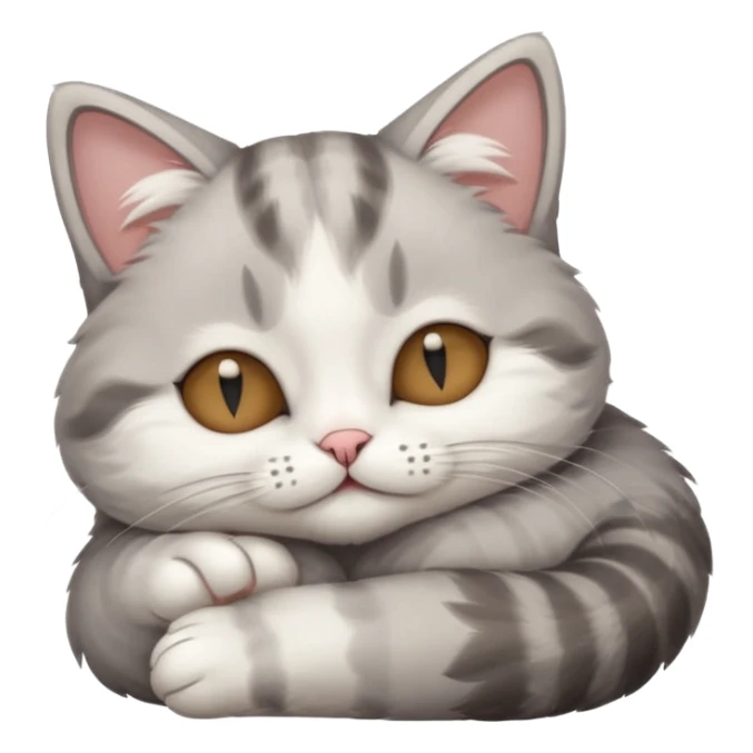 grey and white small cat with eyes closed lying down upside down with its head resting on its paw sticker