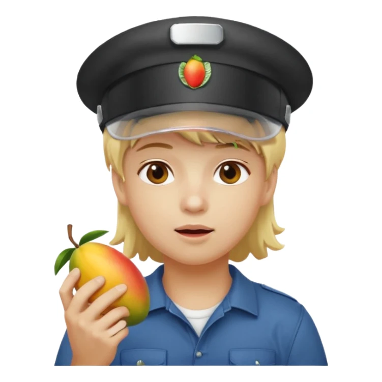 make a 67 mason eating mango name river but make him have blonde hair and a visor sticker
