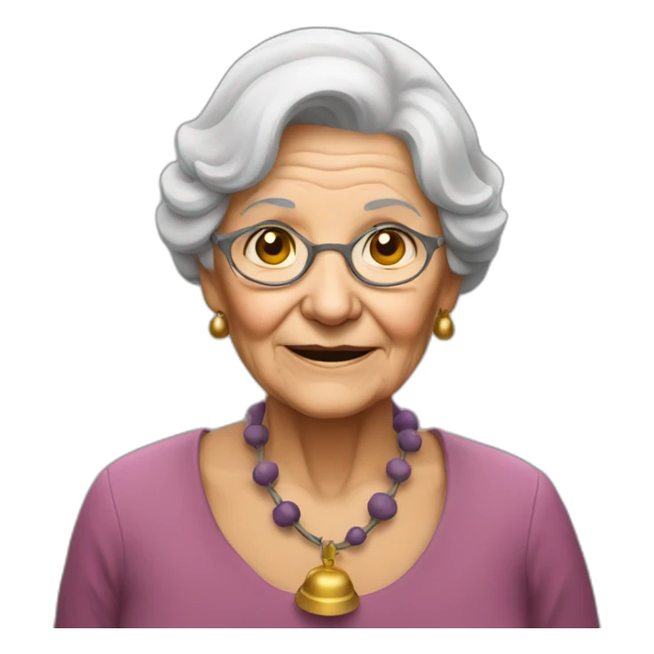 Old woman with a bells sticker