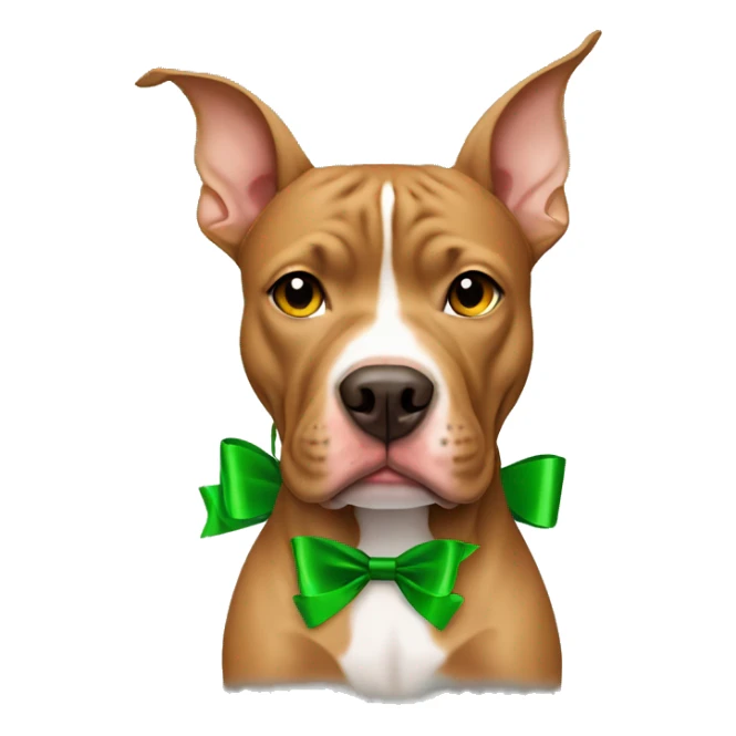 Light brown pitbull with ears cut and green bows sticker