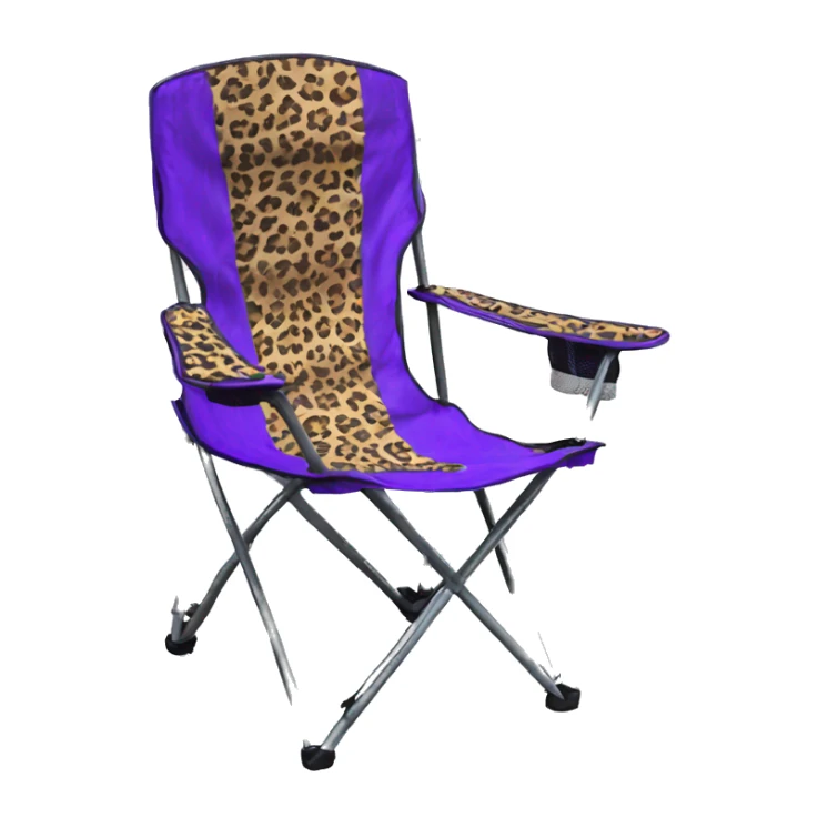 Realistic purple and leopard print pattern camping folding chair isolated.  sticker