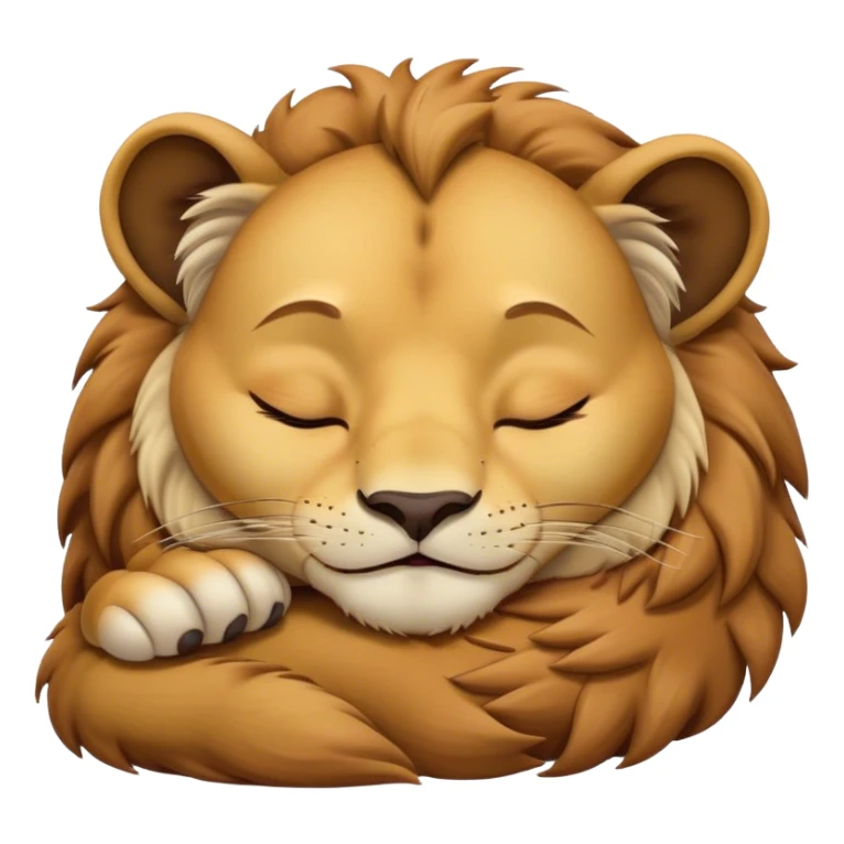 Meme-Worthy Cute Sleeping Lion Cub Portrait Emoji, Head resting peacefully with a contented smile, showcasing a robust build and a luxuriously soft tawny Fur with a flowing mane, eyes shut in a serene, restful nap, Simplified yet hilariously adorable features, highly detailed, glowing with a soft, drowsy light, high shine, relaxed and utterly lovable, stylized with an air of playful laziness, bright and heartwarming, soft glowing outline, capturing the essence of a comically sleepy Lion Cub, so meme-worthy it feels like it could instantly become the next viral sensation of adorable slumber! sticker