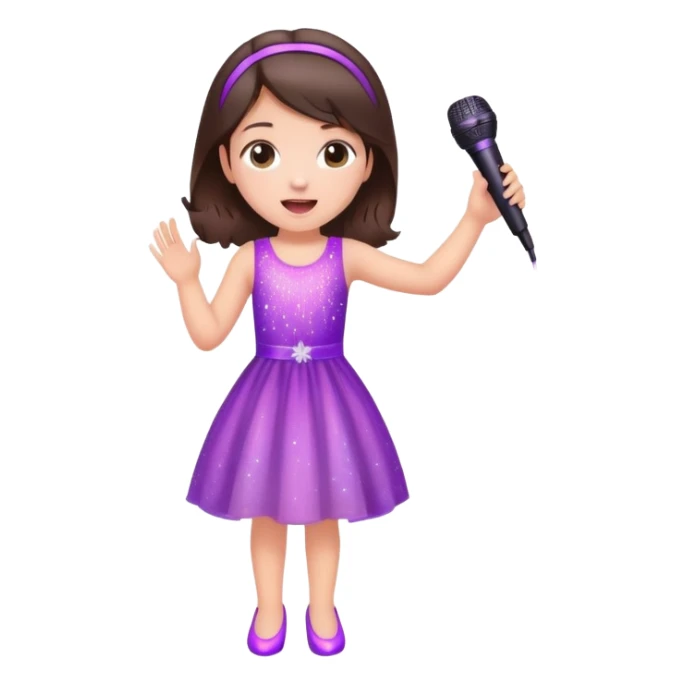 Cute Little brunette girl singing into a microphone and dancing while wearing pink and purple and sparkles  sticker