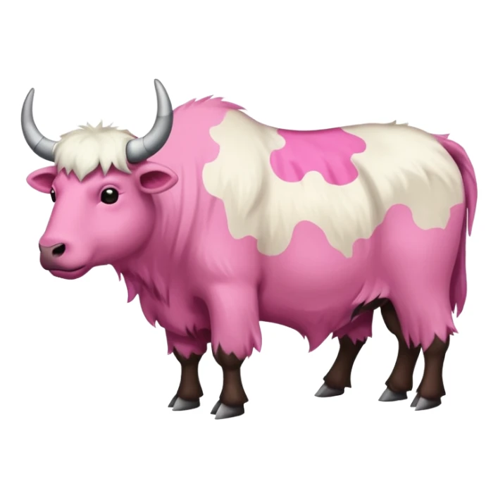A shaven yak. Viewed from the side, it should have large pink patches where its fur has been completely shaven. sticker