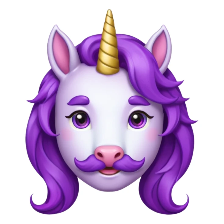 unicorn face with big thick mustache cute and purple haired and earrings sticker