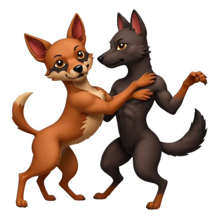 Muscular Xoloitzcuintle Dog playing with muscular red wolf sticker