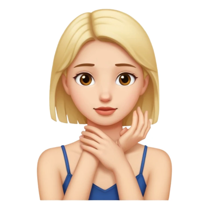 girl putting her hand on her neck sticker