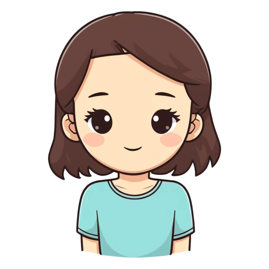 A girl with dark brown hair and white skin sticker