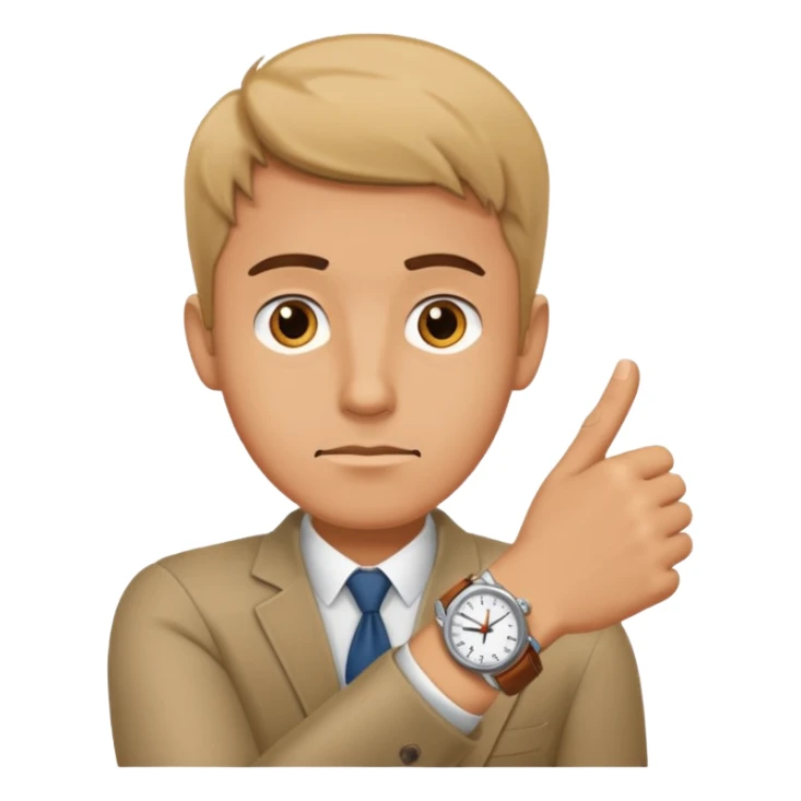 bored man pointing at his watch on his wrist sticker