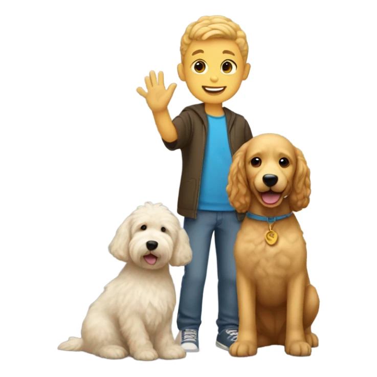 Boy with cornrows high fiving a golden doodle sticker
