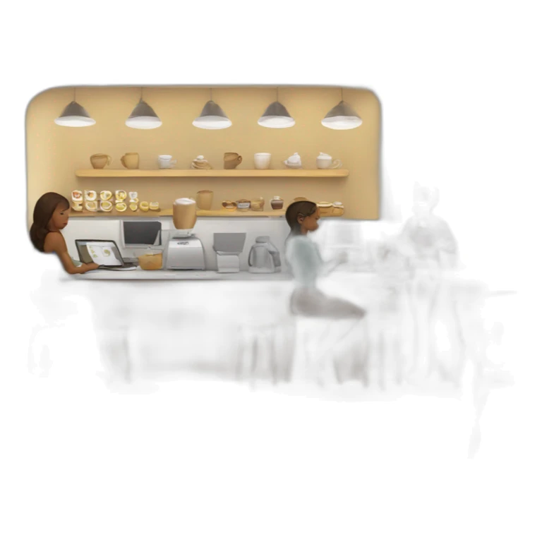 a coffee shop with people working on their macbooks sticker