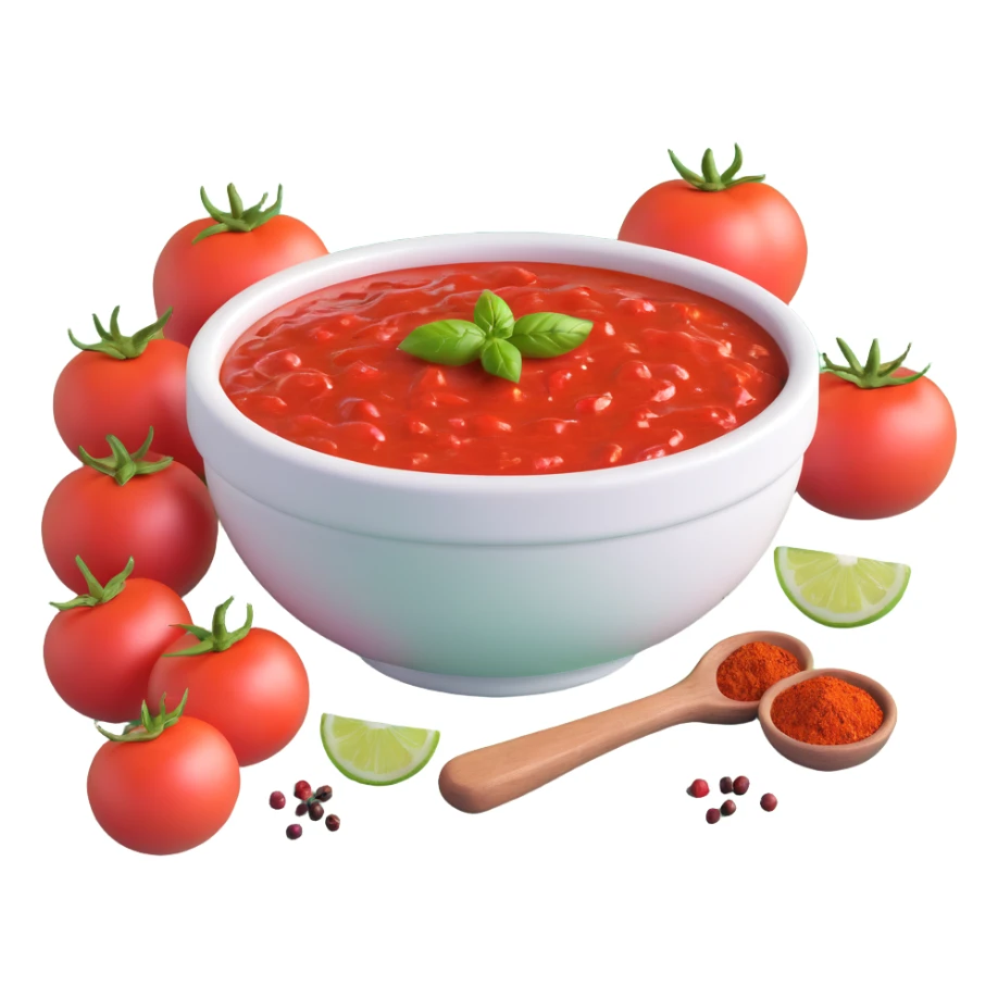 realistic 3D bowl of red tomato chutney with spices sticker