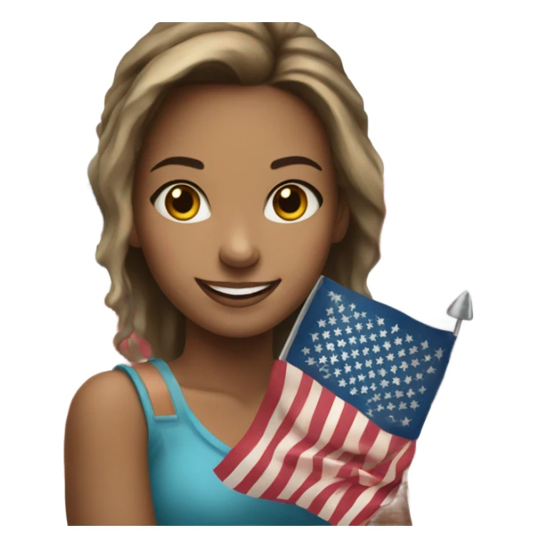 smiling girl with earrings holding American flag sticker