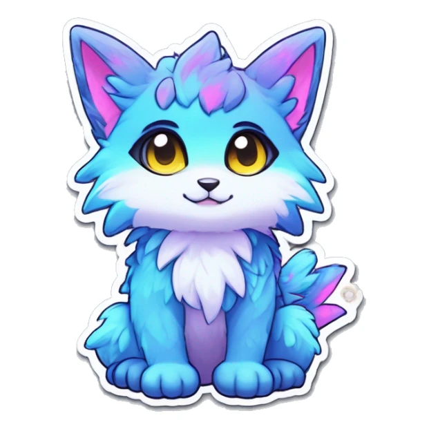 Anthro Fluffy Cool Cute Magical Elemental Shiny Colorful Neon Vibrant Colors Sparkle Kemono-style Chibi Fantasy-Animal-Fakémon-Pokémon-Hybrid Fur Sona Aesthetic Full Body Sticker sticker