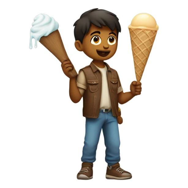 Indian kid holding a axe and ice cream sticker