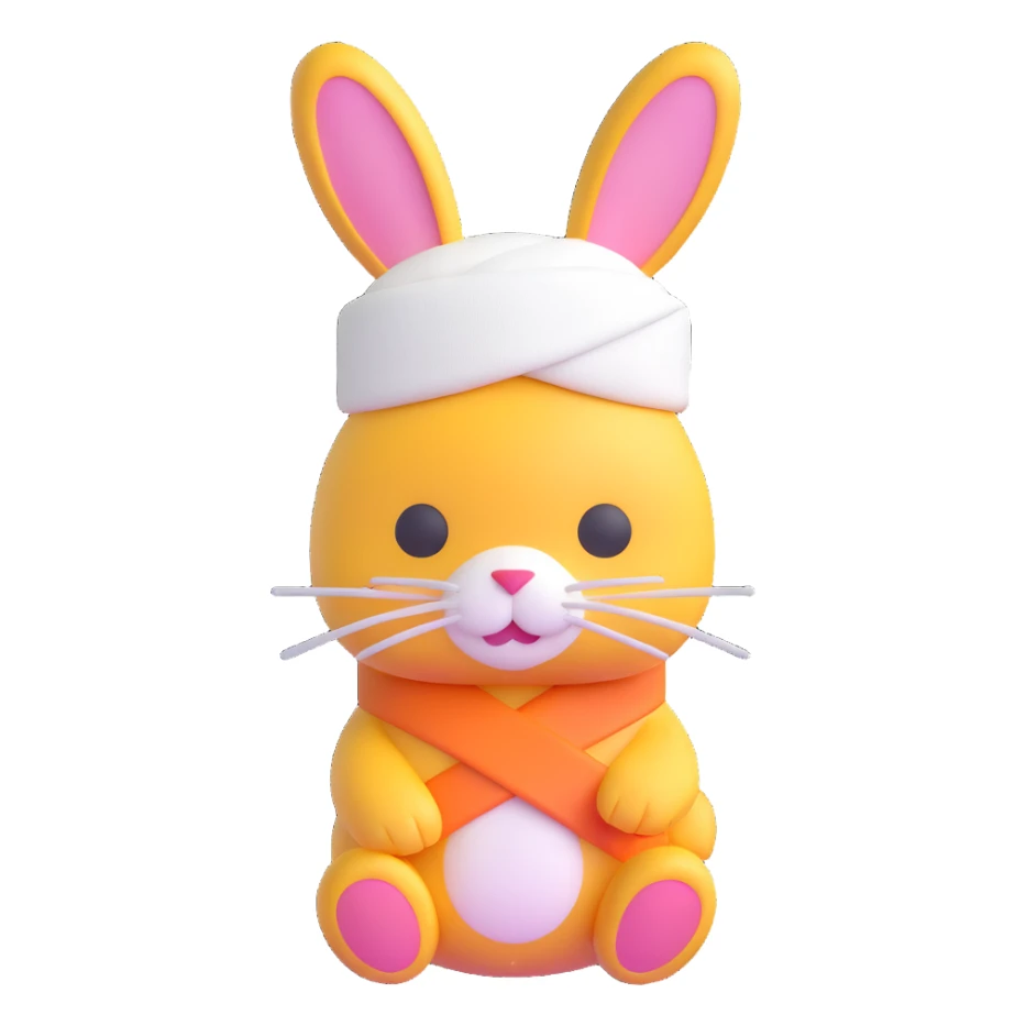 bunny with a bandage around his head, 3D emoji style sticker