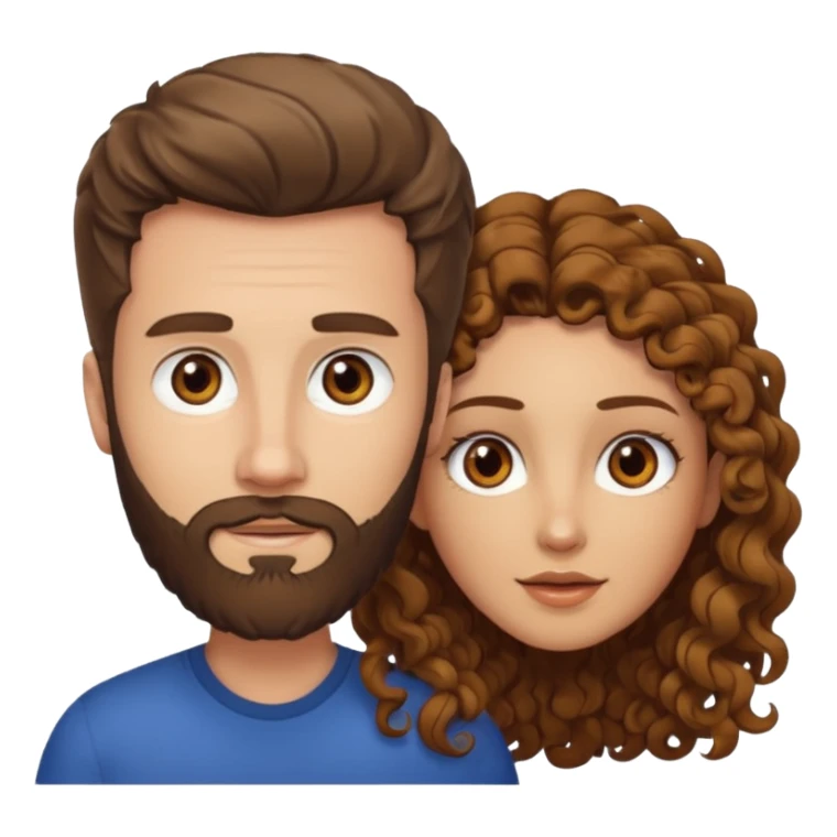 Casal - Homem branco de cabelo liso e olhos marrom, com barba e mulher de pele branca cabelo cacheado marrom e olhos mel sticker