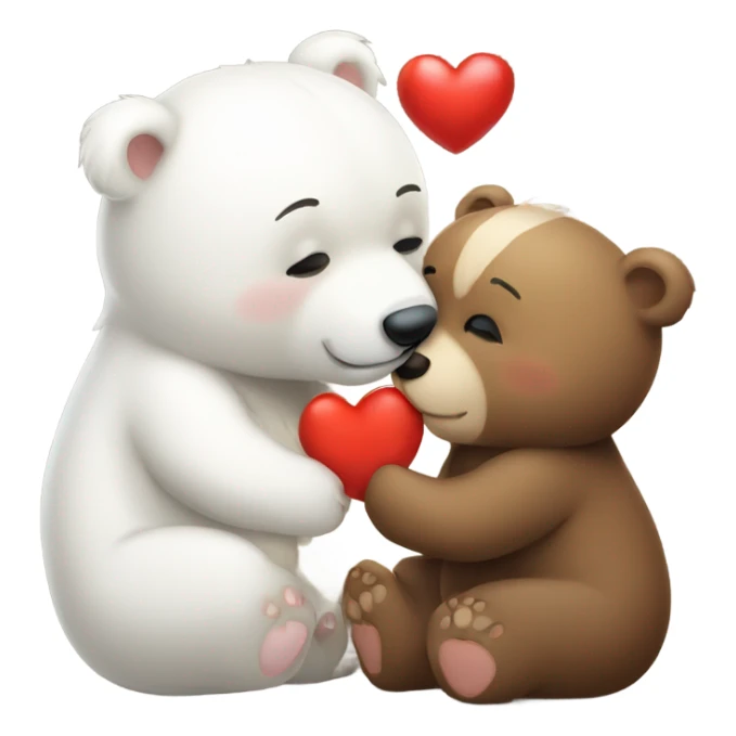White bear cub and brown bear cub love heart kiss hug sticker