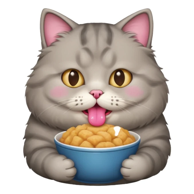 Gray cute cat eating food with cheeks full fat very very fat  sticker