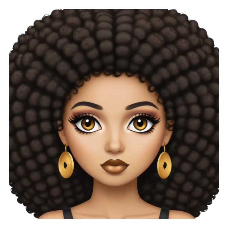 baddie,pretty makeup, black eyeliner, afro hair sticker