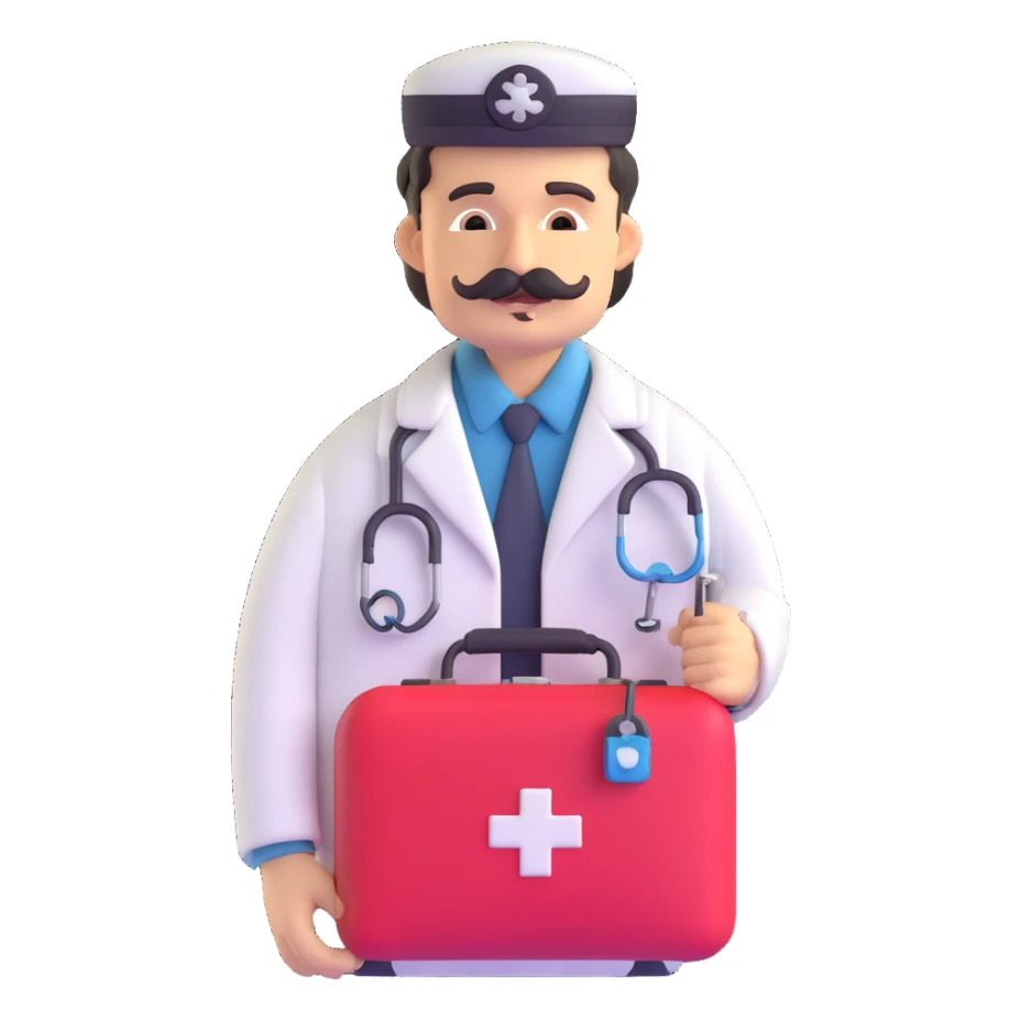 Dr. Watson with mustache and medical bag sticker