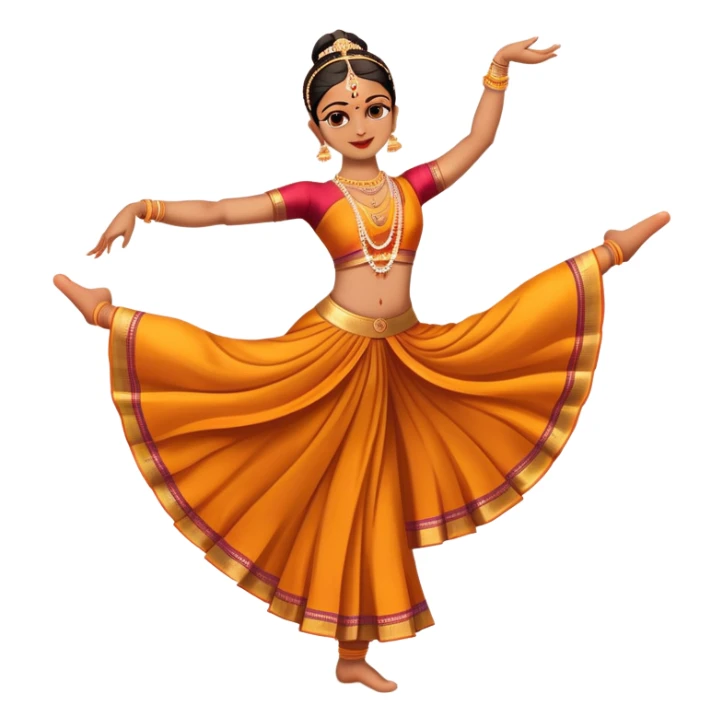 cinematic-realistic-bharatanatyam-dance-emoji,-depicted-as-an-elegant-classical-indian-dance-performance-with-graceful-poses,-intricate-costumes,-and-expressive-hand-gestures,-rendered-with-rich-textures-and-warm-dramatic-lighting, single dancer full body  sticker