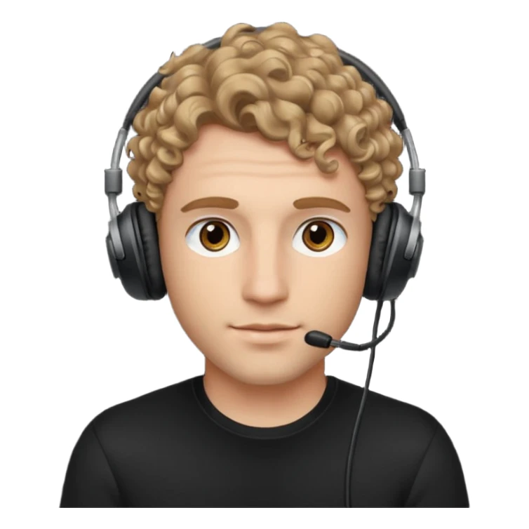 handsome, curly dark blonde haired man with hazel eyes, wearing a black top and black gaming headphones sticker