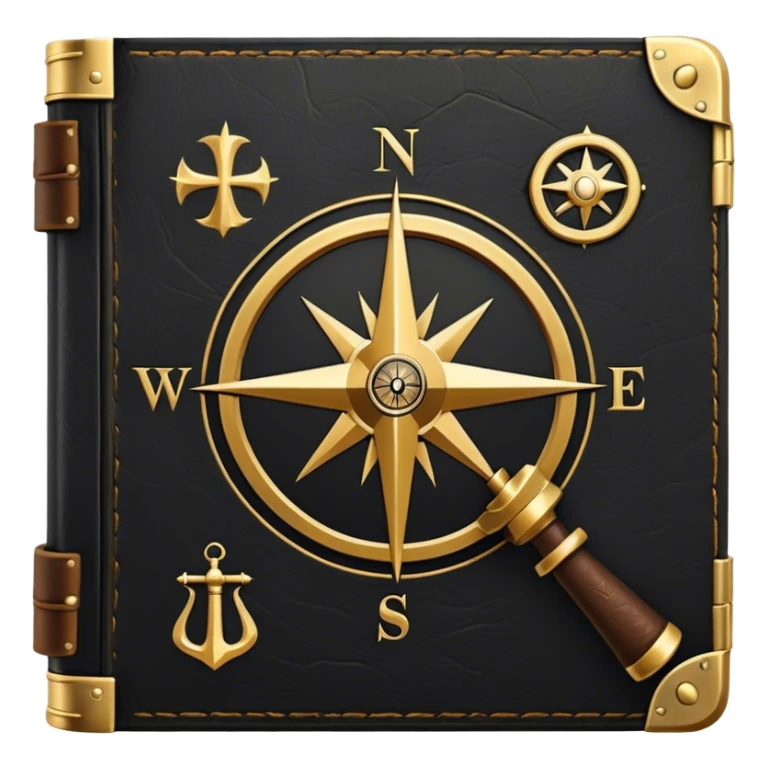 A black and gold book with an aged leather texture, embossed with an alchemical symbol, a compass, or a forging hammer, exuding wisdom, mastery, and the relentless pursuit of greatness. - book on mastery ... silhouette of a triangle  sticker