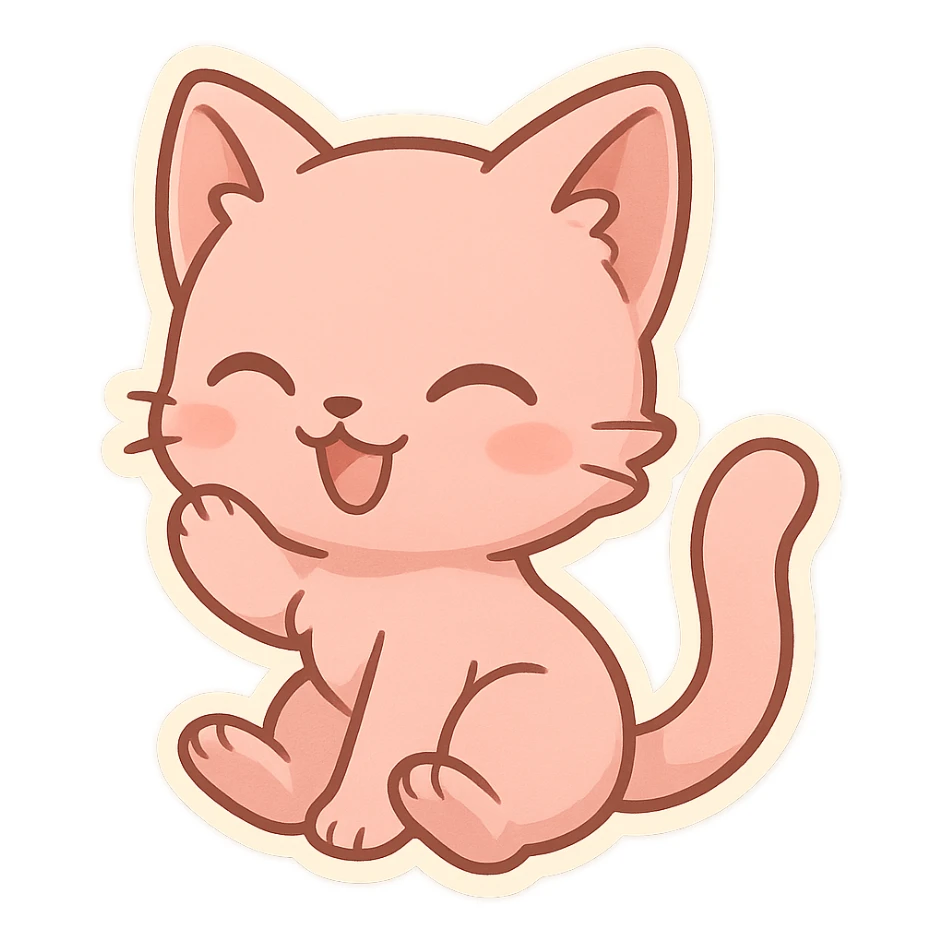 pink cat, adorable and playful, chibi style sticker sticker