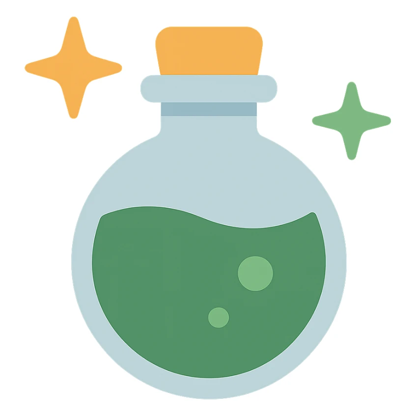 cute magic potion bottle stars are shining around add different details FA9B41, 4A7C5C,  sticker