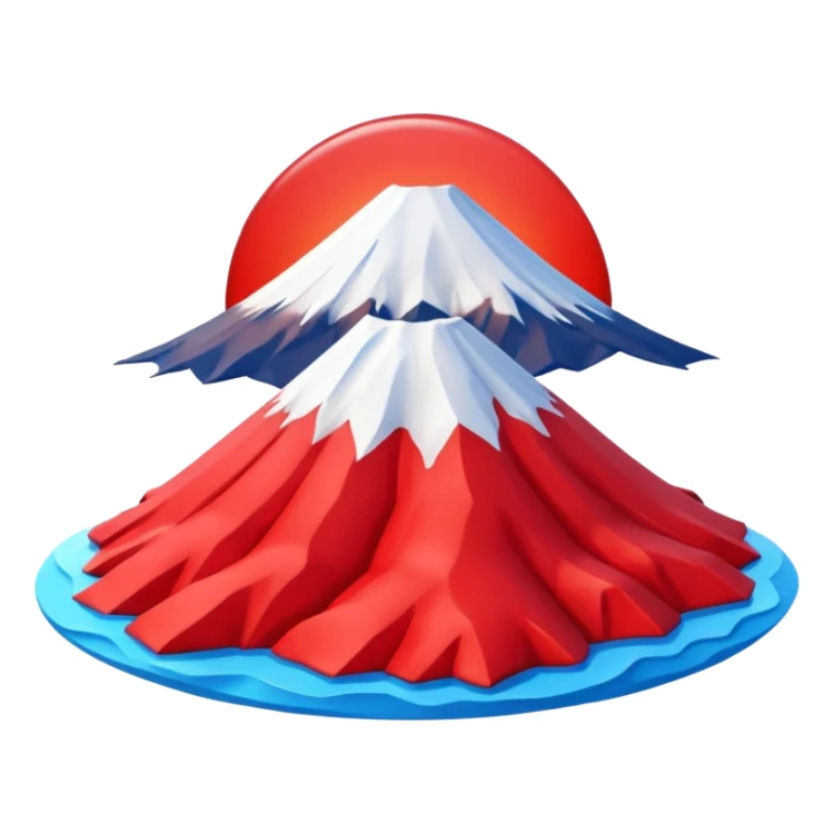 Create a 3D Mount Fuji with red color. There must be no clouds on top. sticker