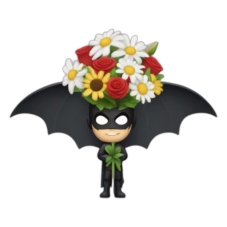 Batman amoureux avec un bouquet de fleur  sticker