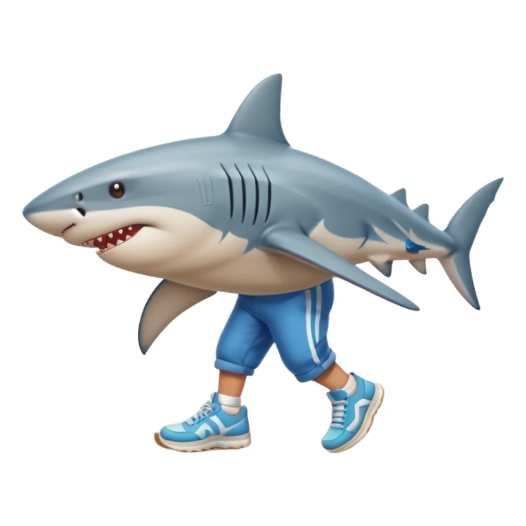 Tiburón con tenis caminando en la arena sticker