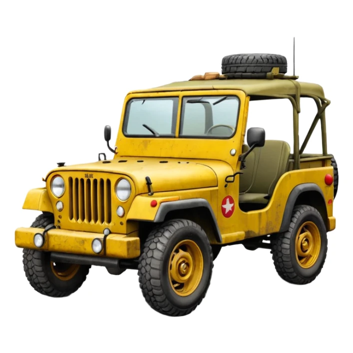 yellow military jeep with red tuning symbols sticker
