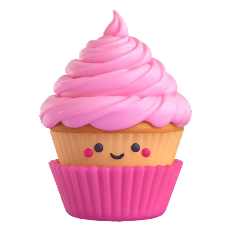 cupcake with pink icing, 3D emoji style, smooth, colorful, friendly sticker
