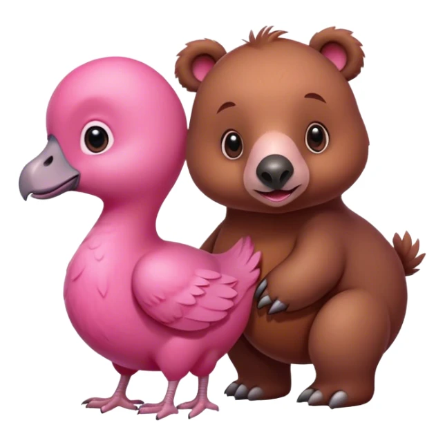 A cute brown bear and a realistic cute pink dodo closely together sticker