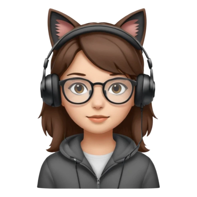 fille brune a lunette avec casque oreille de chat noir et gris sans boucle d'oreille sticker