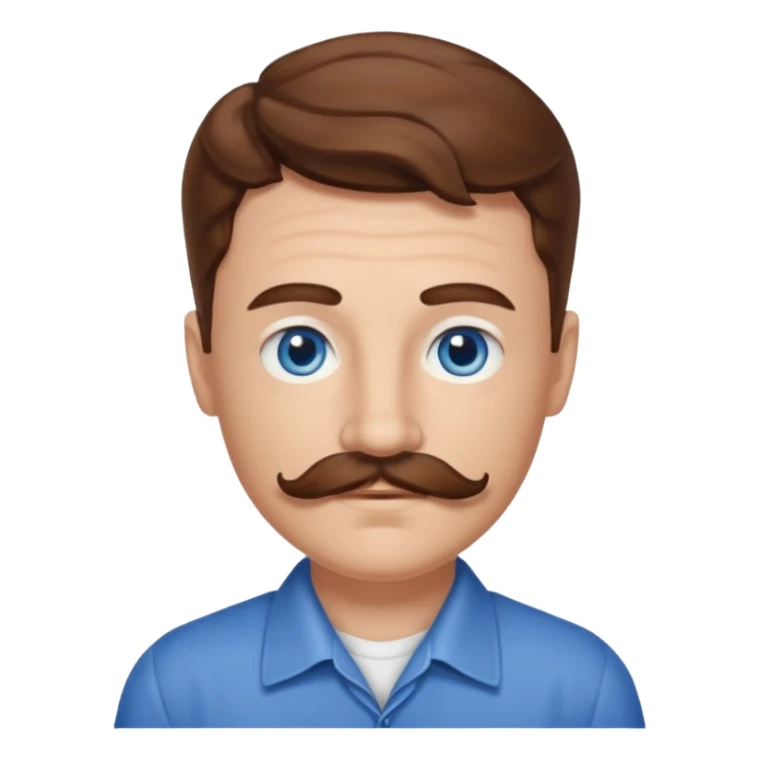 Benson Boone (b.2002) with blue eyes, brown wavy hair and mustache sticker