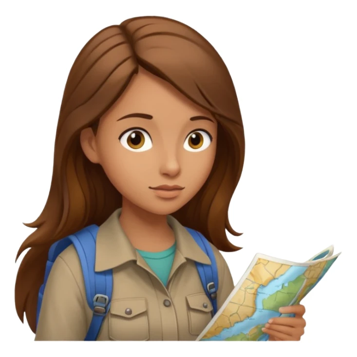 A backpacking woman checking her map with curious eyes. sticker