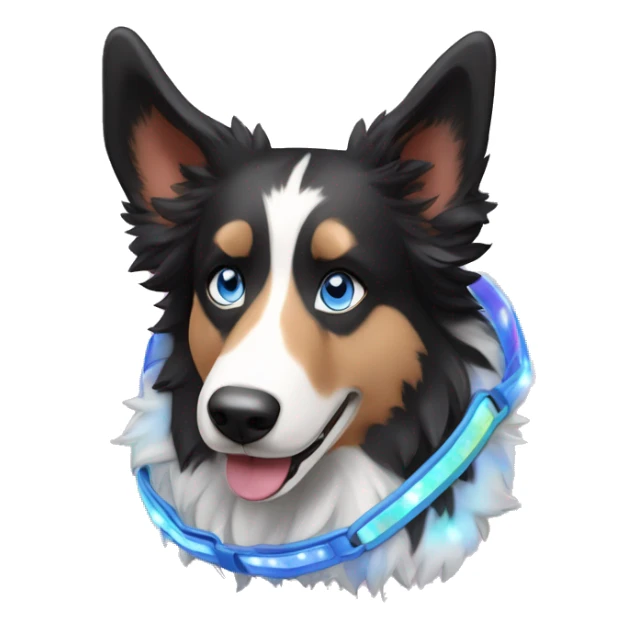  Black spotted brindle collie husky blue eyes fluffy ears and holographic harness running sticker
