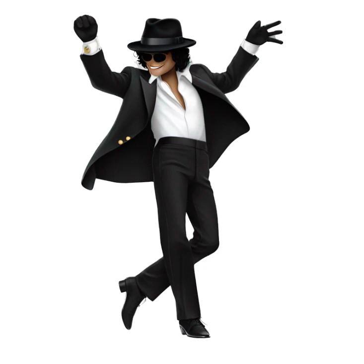 “Michael Jackson in a black suit, white glove, and fedora, striking a dance pose.” sticker