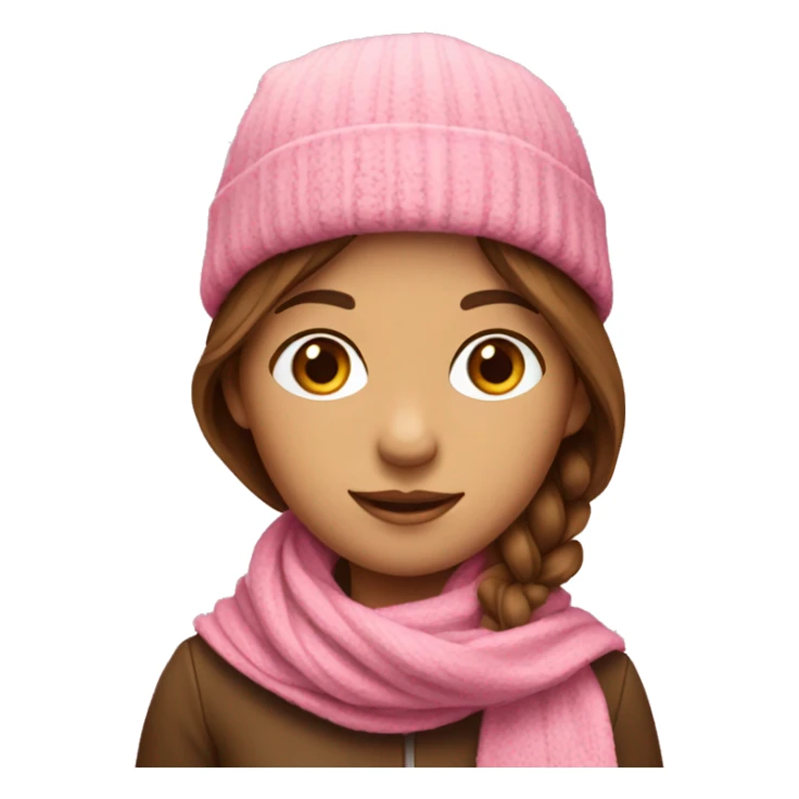 A girl with brown hair with a pink hat and scarf sticker