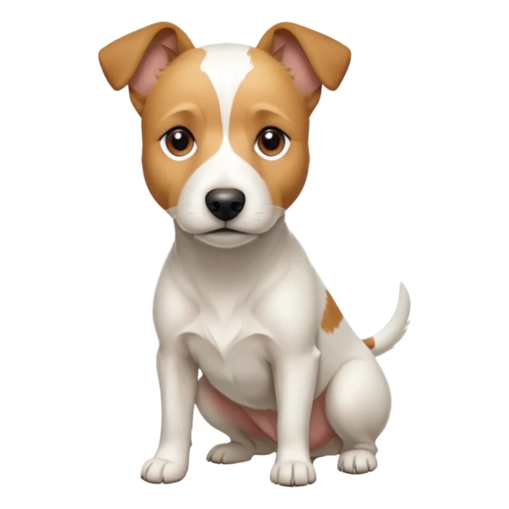 a full body facing front on of a buff white parson russell terrier looking dog the size of a kelpie with light brown long ears resting on its face and a light brown patch on one eye and a large snout. the rest of the dog is completely white.  sticker
