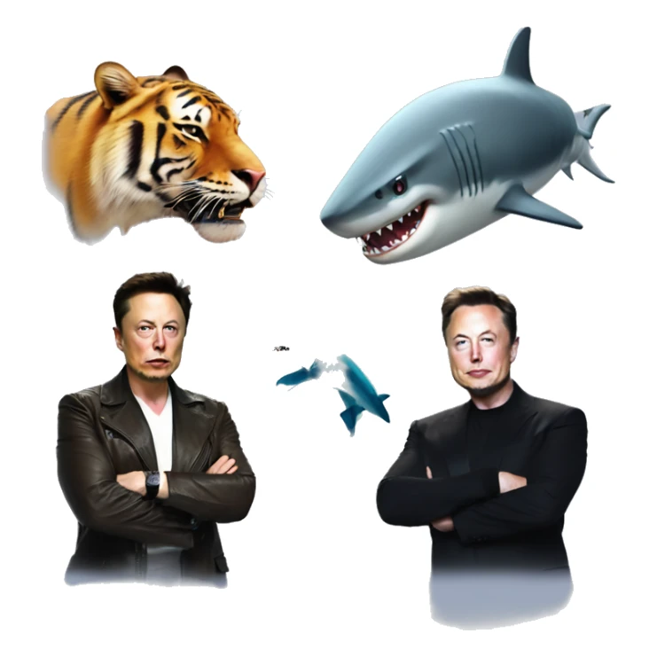Elon musk fighting a shark and a tiger sticker