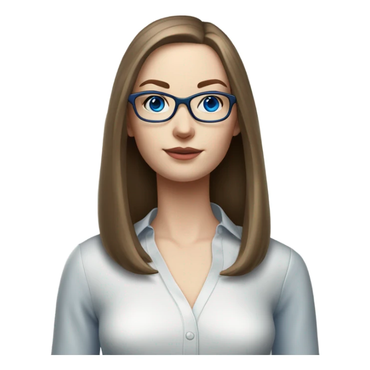 Hyper Realistic pale elegant model, straight shoulder length brown hair, glasses and blue eyes  sticker