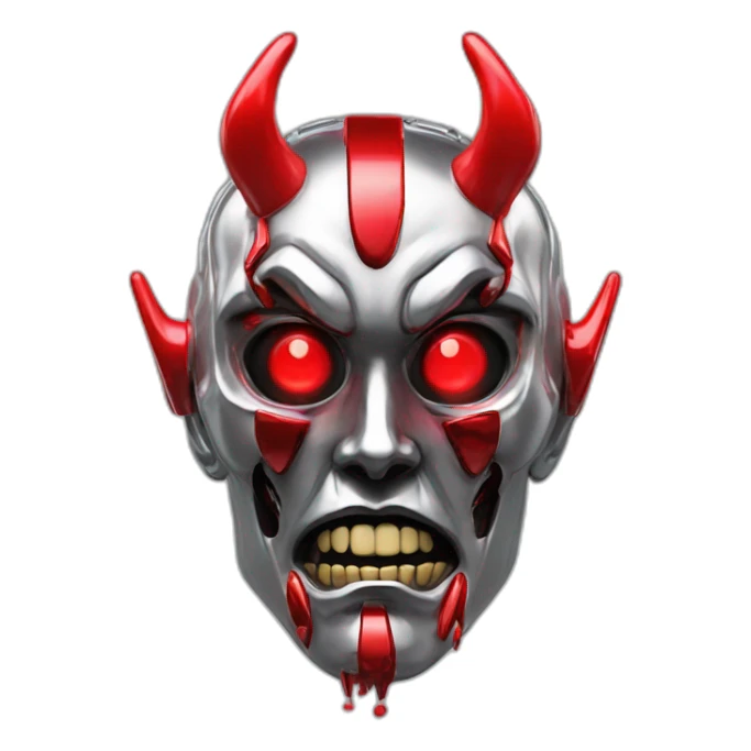 3d glitch chrome demon, red lazer eyes with letter B on the face, 3d, portrait sticker
