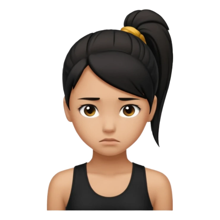 a tan girl with a black ponytail, black tank top, . Looking sad sticker