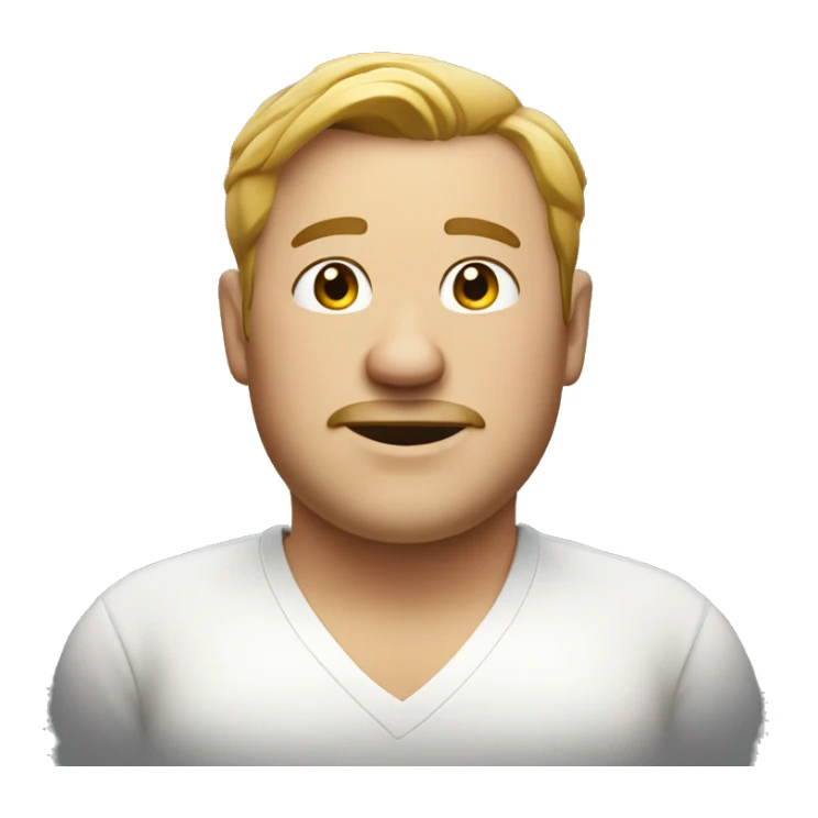 a slightly fat man with a white shirt, no beard and smiling sticker