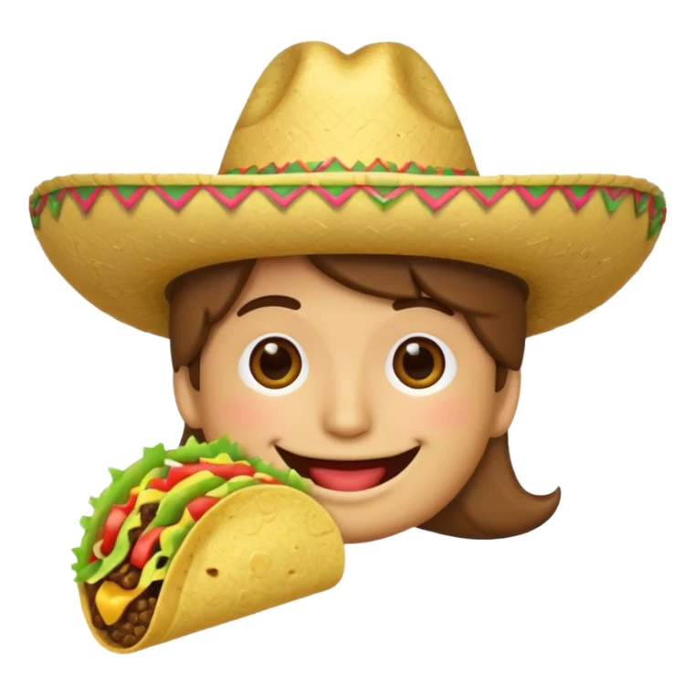 smile emoji with sombrero hat eating taco sticker